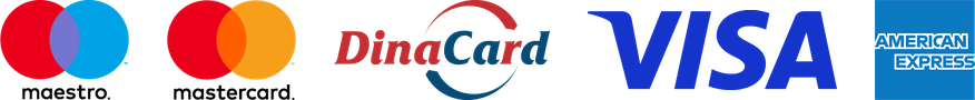 VISA, Mastercard, Maestro, DinaCard, American Express